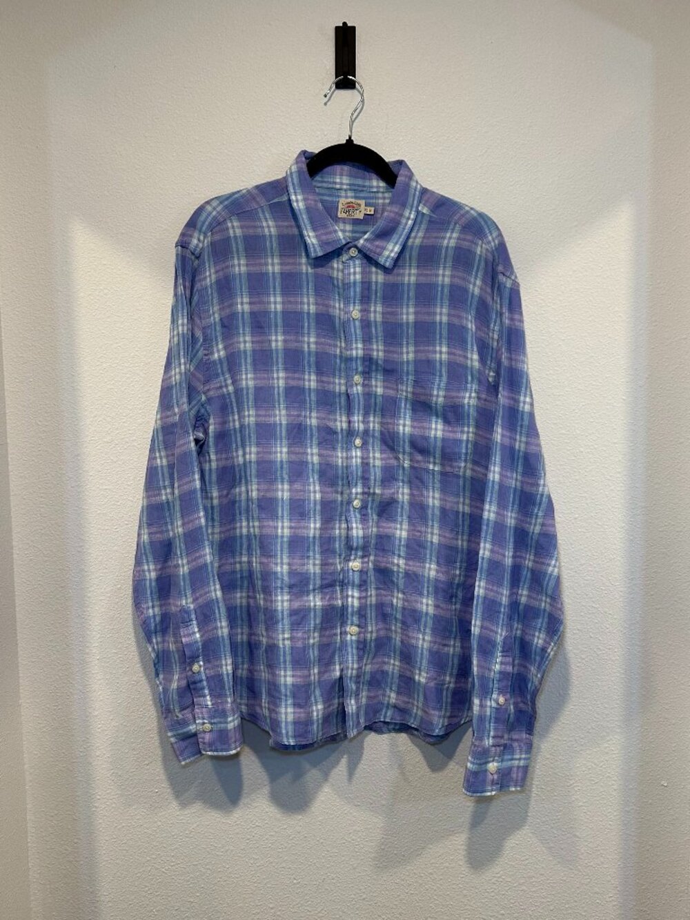 Faherty Men's Blue Cloud Summer Colorful Pastel Plaid Shirt Size Extra Large